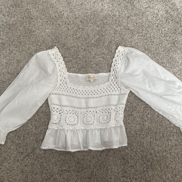 Rebellion White Boho Chic Crochet Cropped Top size Large - Picture 1 of 6